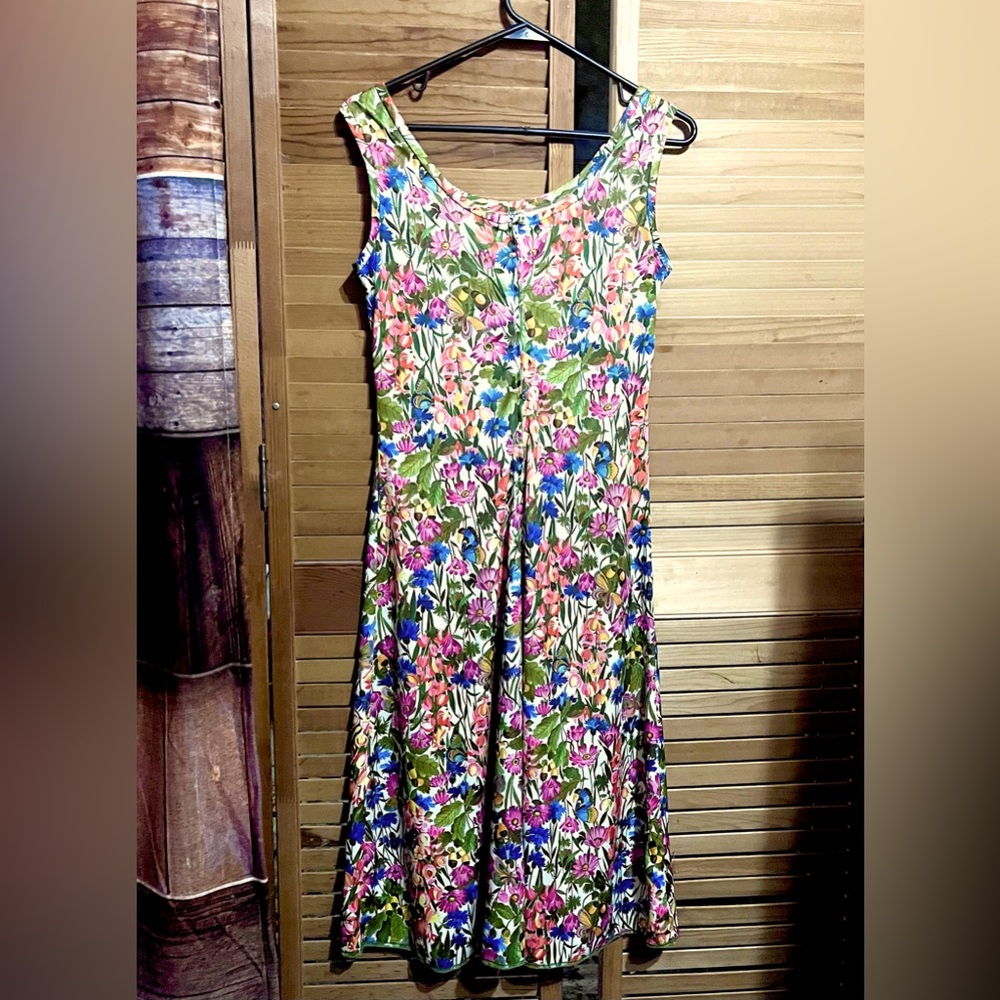 Vintage 1970s Saks Firth Avenue Floral Butterfly Dress